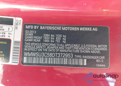2013 Mini Hardtop Cooper from USA, damaged, VIN WMWSU3C58DT372953